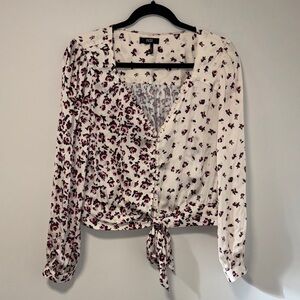 PAIGE Cream and Purple Floral Tie Blouse